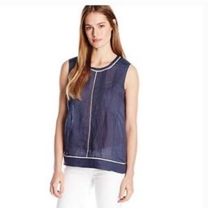 Vince. Ramie Lace Insert Shell Blouse